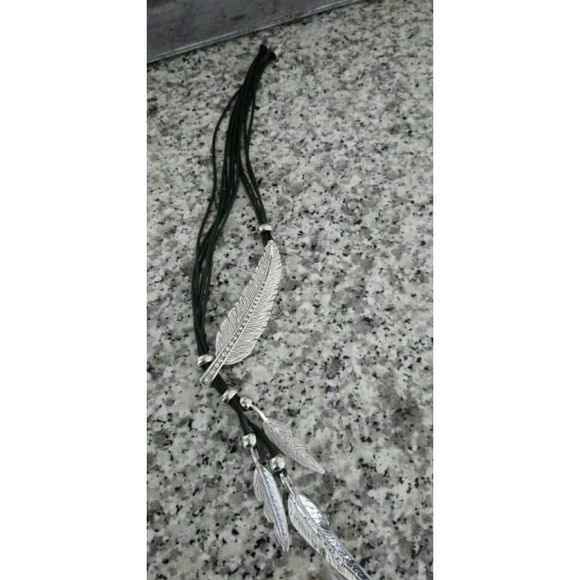 Fashion Bohemian Style Black Rope Chain Feather Pa - Picture 3 of 4